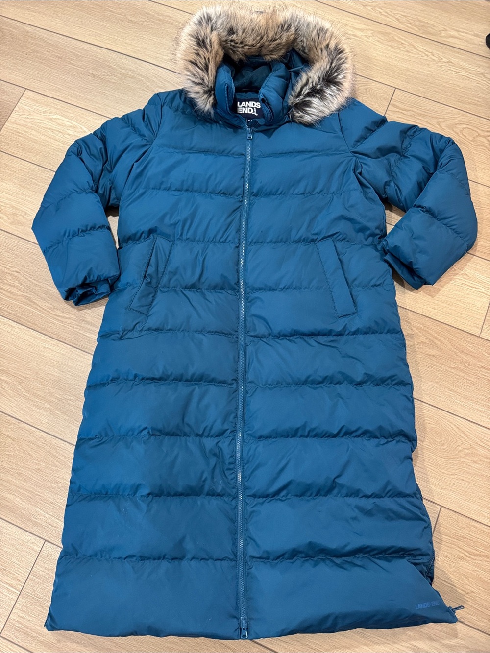 Lands' End Long Puffer Down Maxi Winter Coat Teal Sz XL/P 18 snow parka